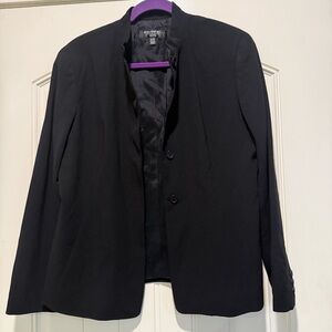 Authentic EMANUEL UNGARO Black Wool Silk Like SUIT Blazer & Skirt SET Size 12 P